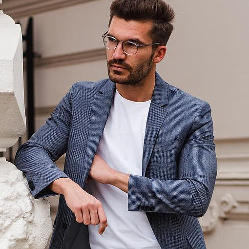 Fashionable Man in White Tshirt and Blue Suit Pants Stock Photo  Image  of fashionable clothes 122686710