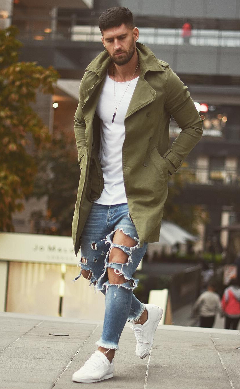 Ripped army green store jeans