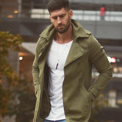 Stylish Men's Army Green Coat and Ripped Jeans VECTOR