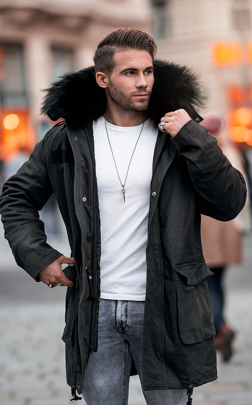 Joe Wenko Mens Fleece Faux Fur Collar Corduroy Thick Winter Quilted Parka Coat 