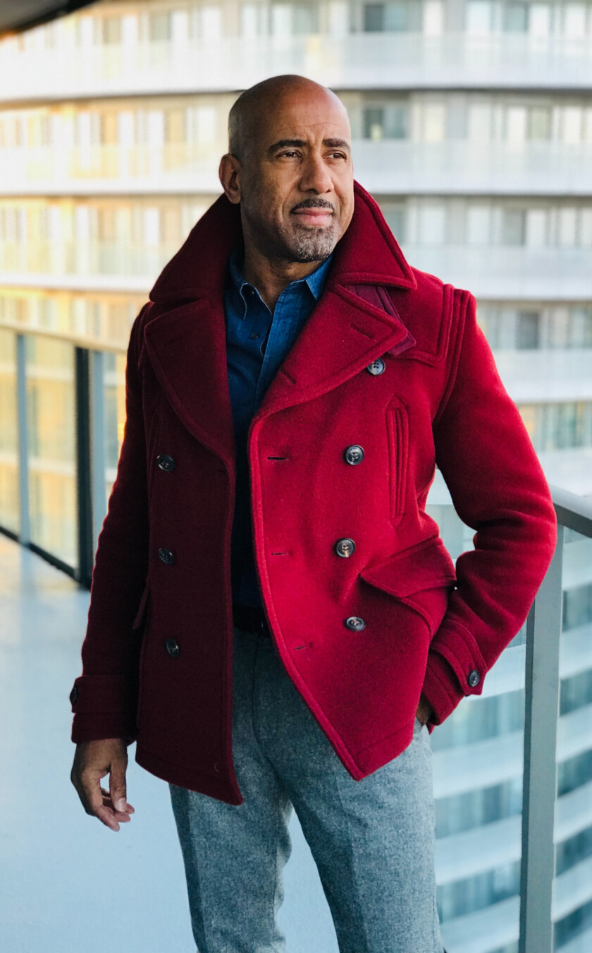 Dark store red peacoat