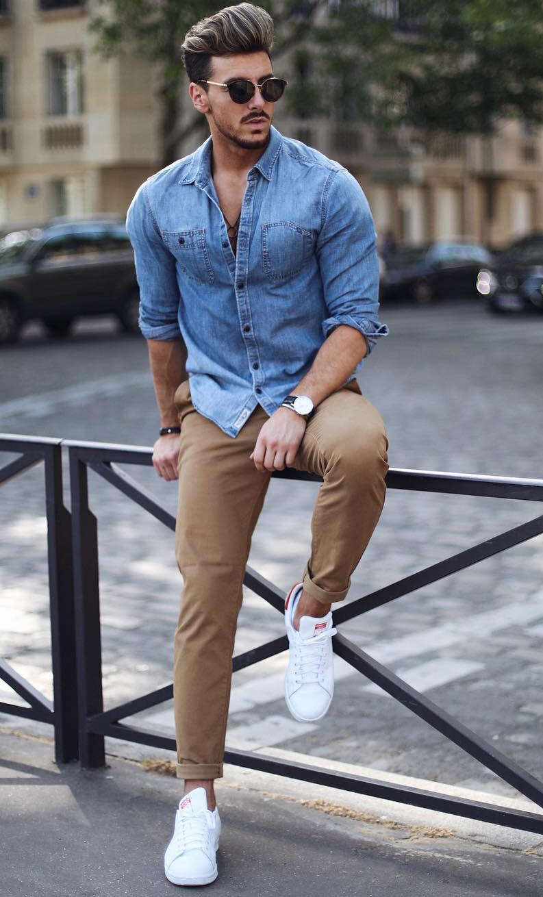 Jeans Shirt + Chinos + Sneakers 